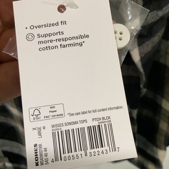 NWT! Black,White,Grey and Tan Flannel By Sonoma in XL - Picture 3 of 9